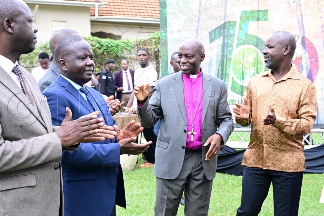 L-R: Hon. Robert Migggade, MP Buvuma Island County, Hon. Edmund Ariko, Chairperson committee of natural resources, Rt. Rev. Nathan Ahimbisibwe, Bishop of South Ankole and the Deputy Speaker Thomas Tayebwa.
