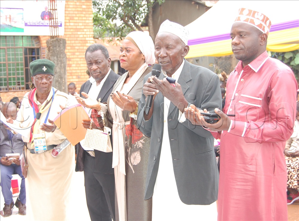 The Muslim faithful led by Maulana Mohammed (fourth-left) praying for peace. This was during the commemoration of the 147th anniversary of Catholic-Muslim Cooperation at Mapeera Memorial sub-parish church Kitebi, in Rubaga Division on February 22, 2026. 