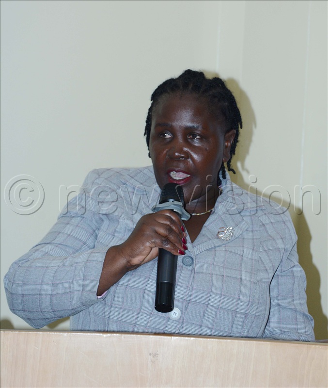 Rosette Nanyanzi, the Gender Technical Advisor at Ministry of Education addressing the delegates about girl child education during the conference at Hilton Garden Inn on October 1, 2025.
