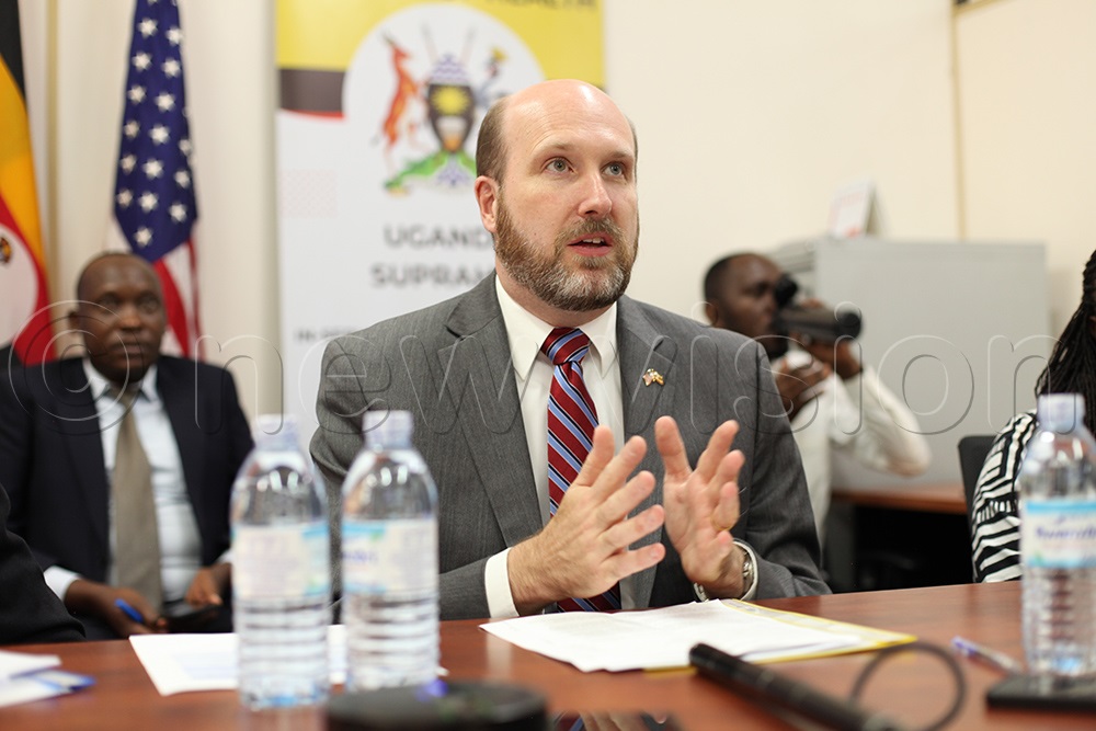   US Ambassador to Uganda, H.E. William Popp making his remarks during the launch of Uganda Suprahub. (Photo by John Musenze)