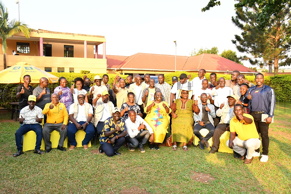 Former Vice President and Senior Presidential Advisor on Health, Dr Specioza Wandira Kazibwe (seated 4th right), and Former KCCA Executive Director Dorothy Kisaka (seated 3rd right), together with leaders and stakeholders in a group photograph at Fort Lugard hotel in Iganga district on January 17, 2026. (Photo by Donald Kiirya)