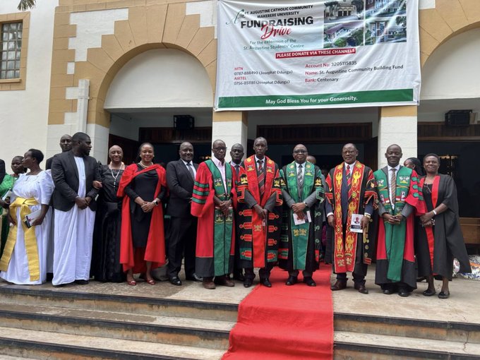 Makerere University community led by Vice Chancellor Prof. Barnabas Nawangwe at St Augustine Chapel, for a requiem mass for Prof. John C. Ssekamwa. (Courtesy)