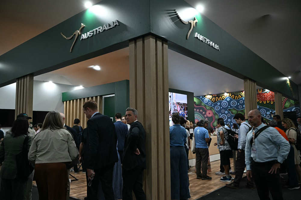 The Australia stand is pictured during the COP30 UN Climate Change Conference, in Belem, Para State, Brazil on November 11, 2025.