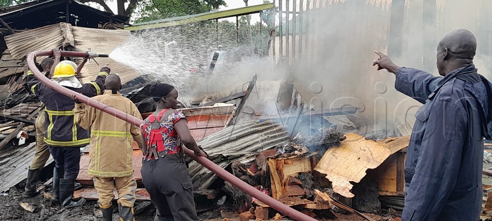Fire broke out as authorities razed an illegal makeshift market.