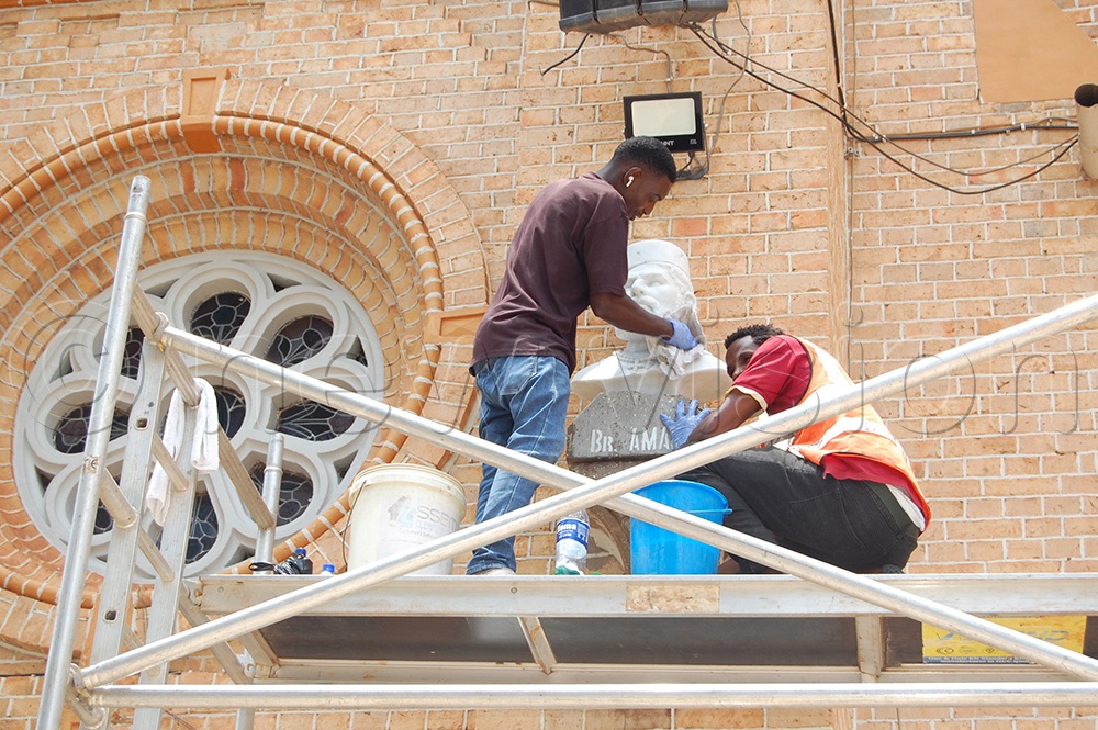 Men doing renovation works on Lubaga Cathedral on Wednesday, October 8, 2025. (Photo by Mathias Mazinga)
