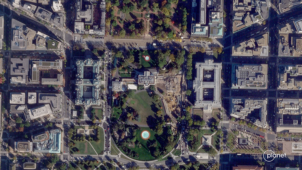 This satellite photo shows the White House in Washington, DC, after the demolition of the East Wing. (AFP/Planet Labs PBC)