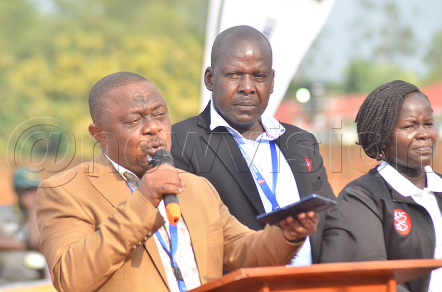 USSSA President Justus Mugisha delivering the keynote address during the opening ceremony of the 2026 USSSA National Ball Games II and Athletics Championships in Gulu