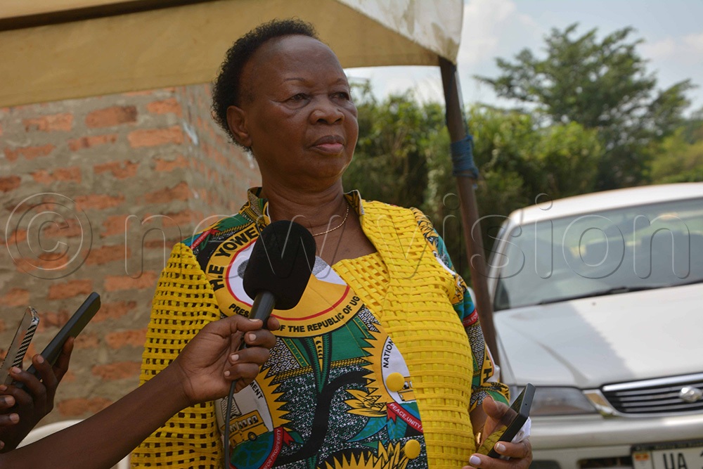 NRM Electoral Commission, Commissioner Jane Alisemera speaking during a campaign meeting. (Photo by Peter Abaanabasazi)
