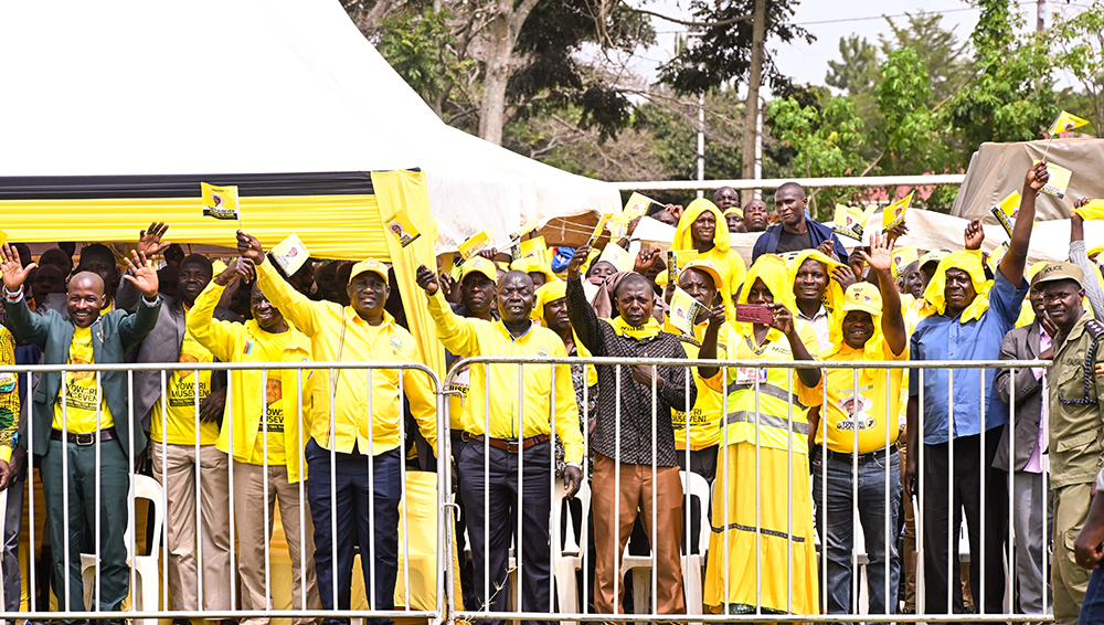 Some of Busoga's NRM leaders express their support for President Museveni during a leaders meeting at Iganga Girls School grounds in Iganga town on Saturday, Jan. 10, 2026. (PPU Photo)