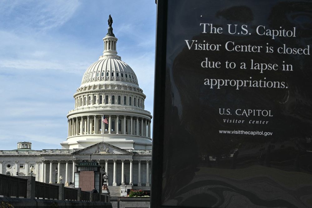 Signage informs visitors that the US Captiol Visitor Center is closed due to the federal government shutdown on November 4, 2025, in Washington, DC.
