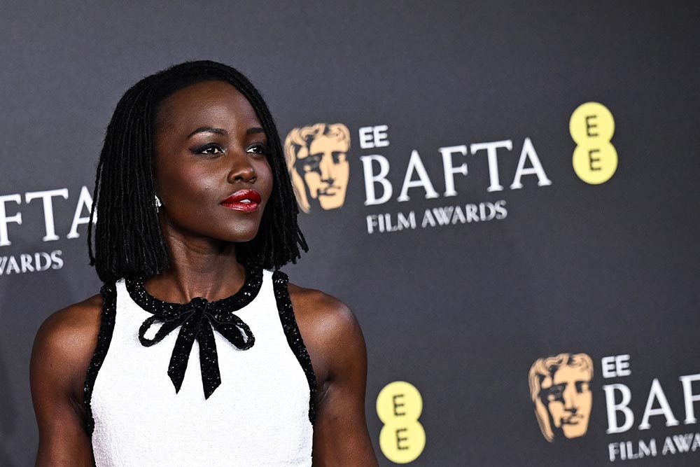 Mexican-born Kenyan US actress Lupita Nyong'o poses on the red carpet upon arrival at the BAFTA British Academy Film Awards at the Royal Festival Hall, Southbank Centre, in London, on February 16, 2025. (Credit: AFP)
