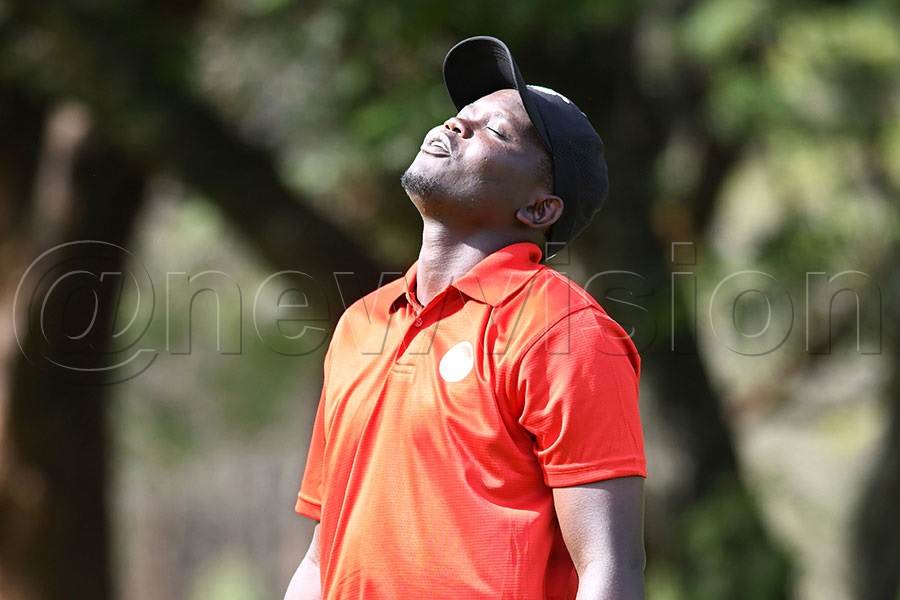 Celestine Nsanzuwera reacts to a missed birdie opportunity putt during the second round of the MKO at Karen. Photo by Michael Nsubuga