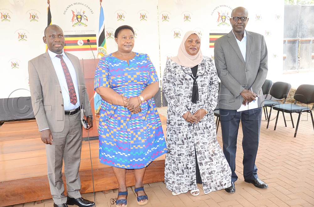 The Minister for Presidency, Milly Babalanda (second left), Hajjat Zaminah Marole (second right), the Cabinet Secretary Presidential Awards after addressing journalist at Uganda Media Centre. (Photo by Isaac Nuwagaba
