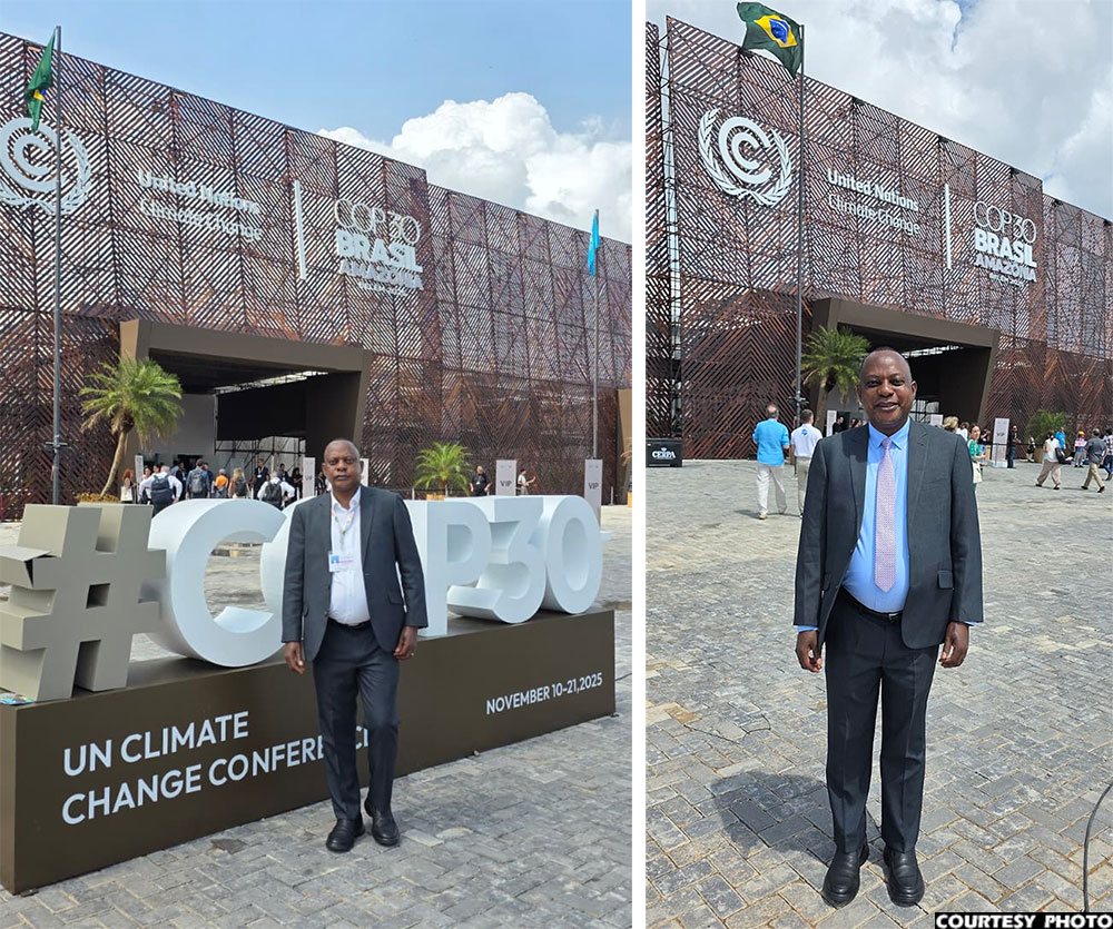 Dr Paul Mark Kayongo, the CEO of Lookwell Investments Ltd, poses at the venue of COP30 in Belem, Brazil