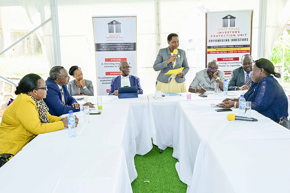 (Left - right) Uganda Registration Services Bureau (URSB) Registrar General Mercy Kainobwisho, Uganda Manufacturers Association (UMA) Executive Director Dr. Ezra Muhumuza Rubanda, Uganda Tourism Board (UTB) Chief Executive Officer Ms. Juliana Kagwa, National Environment Management Authority (NEMA) Executive Director Barirega Akankwasah, State House Investors Protection Unit (SHIPU) head Col. Edith Nakalema, Vision Group Chief Executive Officer Don Wanyama, Uganda Wildlife Authority (UWA) Executive Director Dr. James Musinguzi and Electricity Regulatory Authority Chief Executive Officer Eng. Ziria Tibalwa Waako attending the Heads of Government Agencies Engaging meeting at the SHIPU headquarters in Nakasero Kampala on the 19th August 2025. 