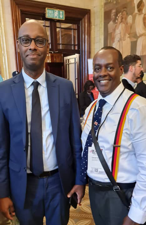 Dennis Katungi (right) with Amb. Philip Rukikaire (left), Dep. High Commissioner to UK. (Courtesy)