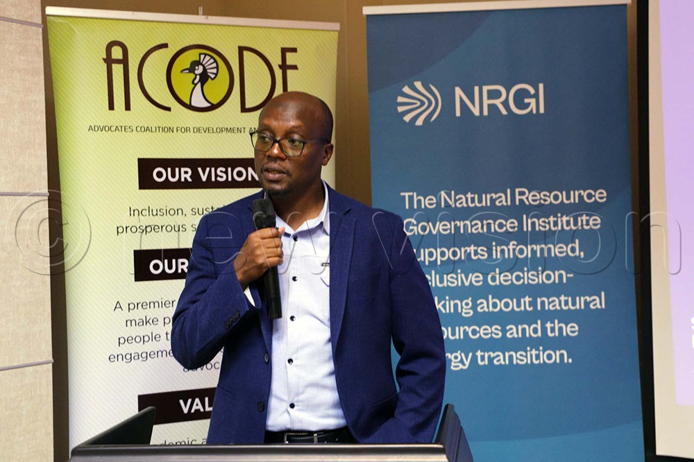 Bashir Twesigye, chairperson of the Civil Society Coalition on Oil (CSCO) addressing participants attending the stakeholder engagement on regulations for the Mining and Minerals Act 2022 at the Sheraton Hotel Kampala. Photo by John Odyek