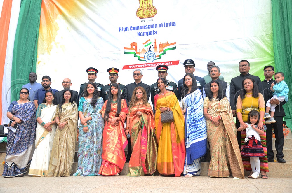 Indian High Commission officials together with Indian community leaders in a group picture during the celebrations at the Indian Embassy. (Photo by Isaac Nuwagaba)