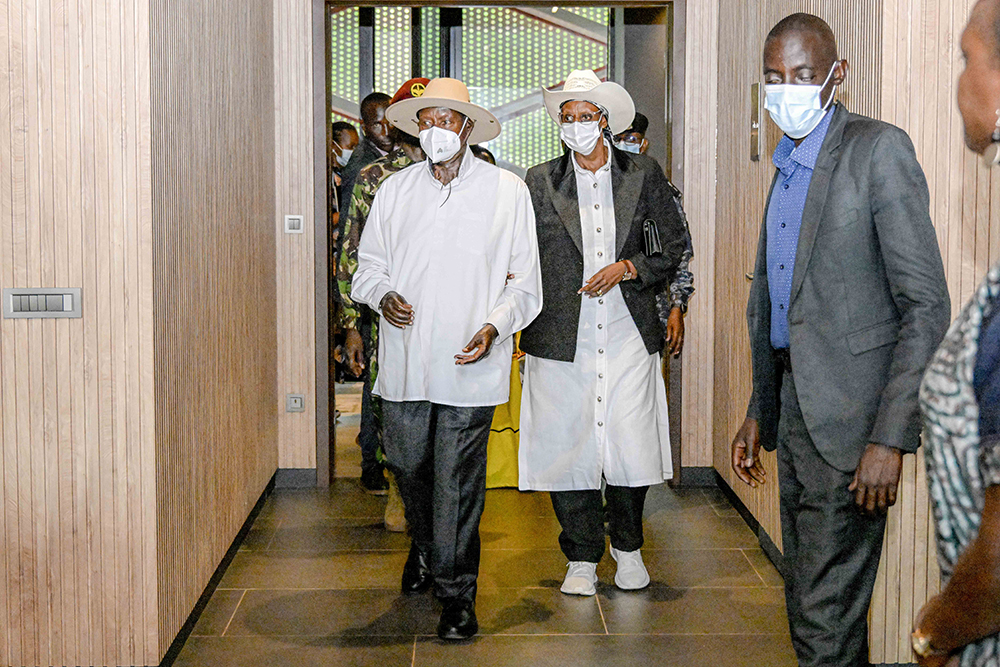President Museveni accompanied by the First Lady.