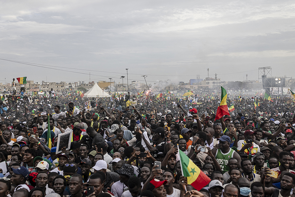 Thousands of supporters of Senegal's Prime Minister Ousmane Sonko gather for a rally in Dakar on November 8, 2025. (Photo by PATRICK MEINHARDT / AFP)