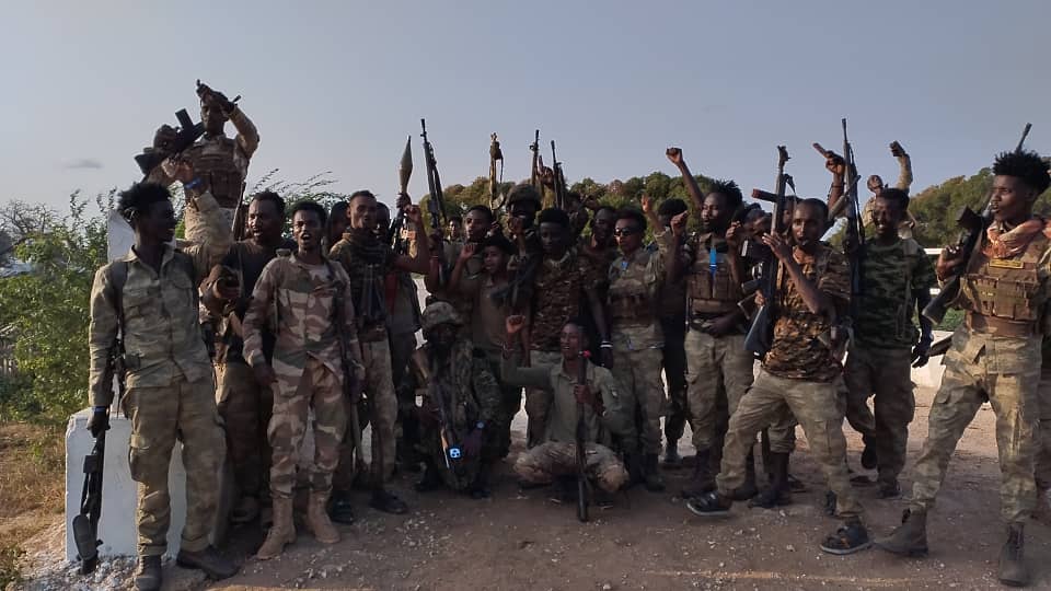Soldiers of the joint forces celebrating after the capture of Bariire. (Courtesy)