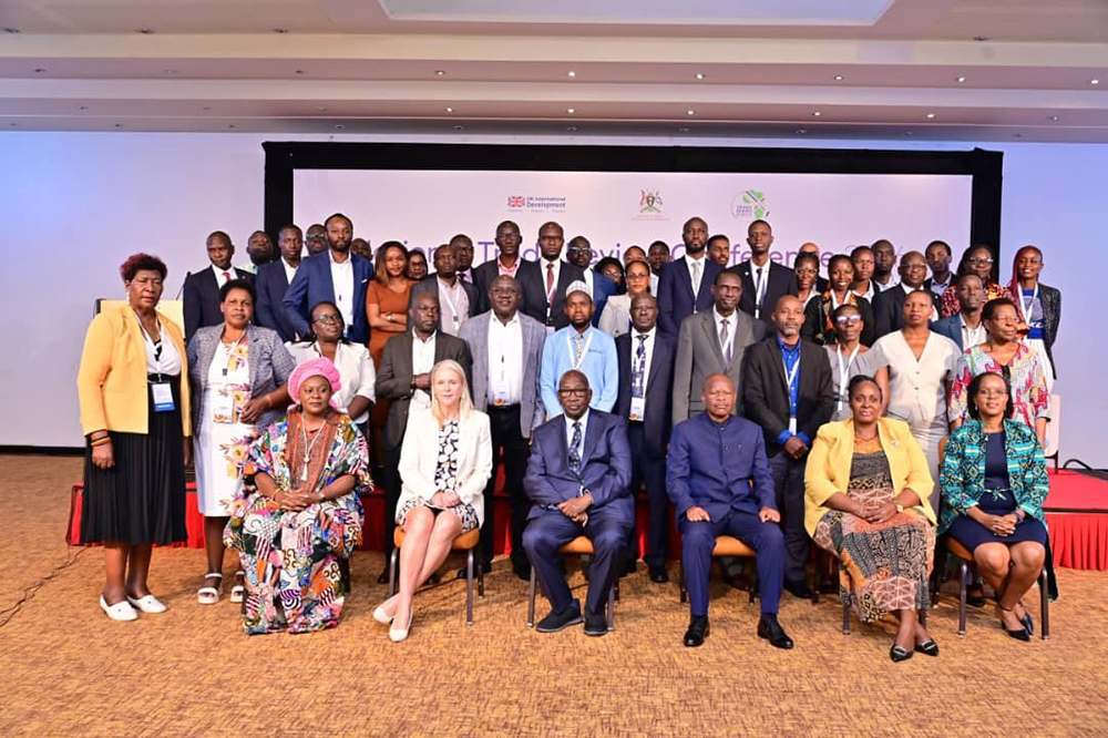 Mwebesa (Fourth Right) with guests and participants during the National Trade Sector Review Conference (NTSC) 2026 at the Speke Resort, Munyonyo, Kampala. (Courtesy photos)