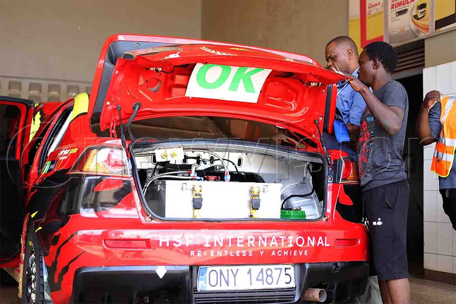 Scrutineering taking place in Gulu ahead of the CMC Rajiv Ruparelia Memorial Rally