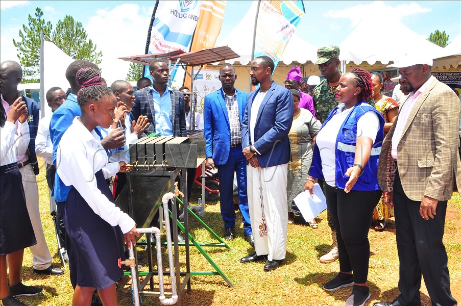 The Kyabazinga, Kingdom officials and other dignitaries tour stalls during the launch of the EYE Universal SRHR Project.