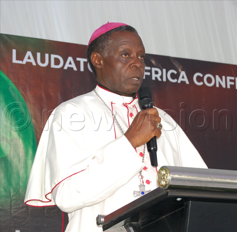 The Prelate of Kasana-Luweero, the Rt. Rev. Lawrence Mukasa delivers his remarks.
