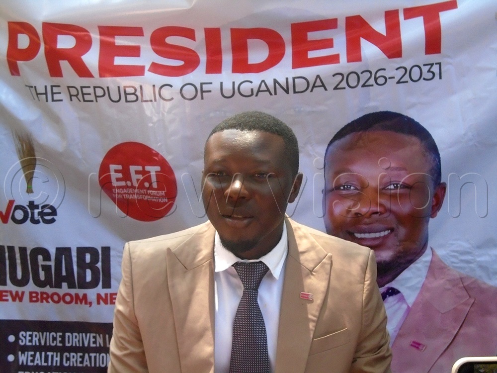 Presidential aspirant David Mugabi (right) speaking during the press conference where he declared running for presidency as an independent. (Photo by Charles Kakamwa)