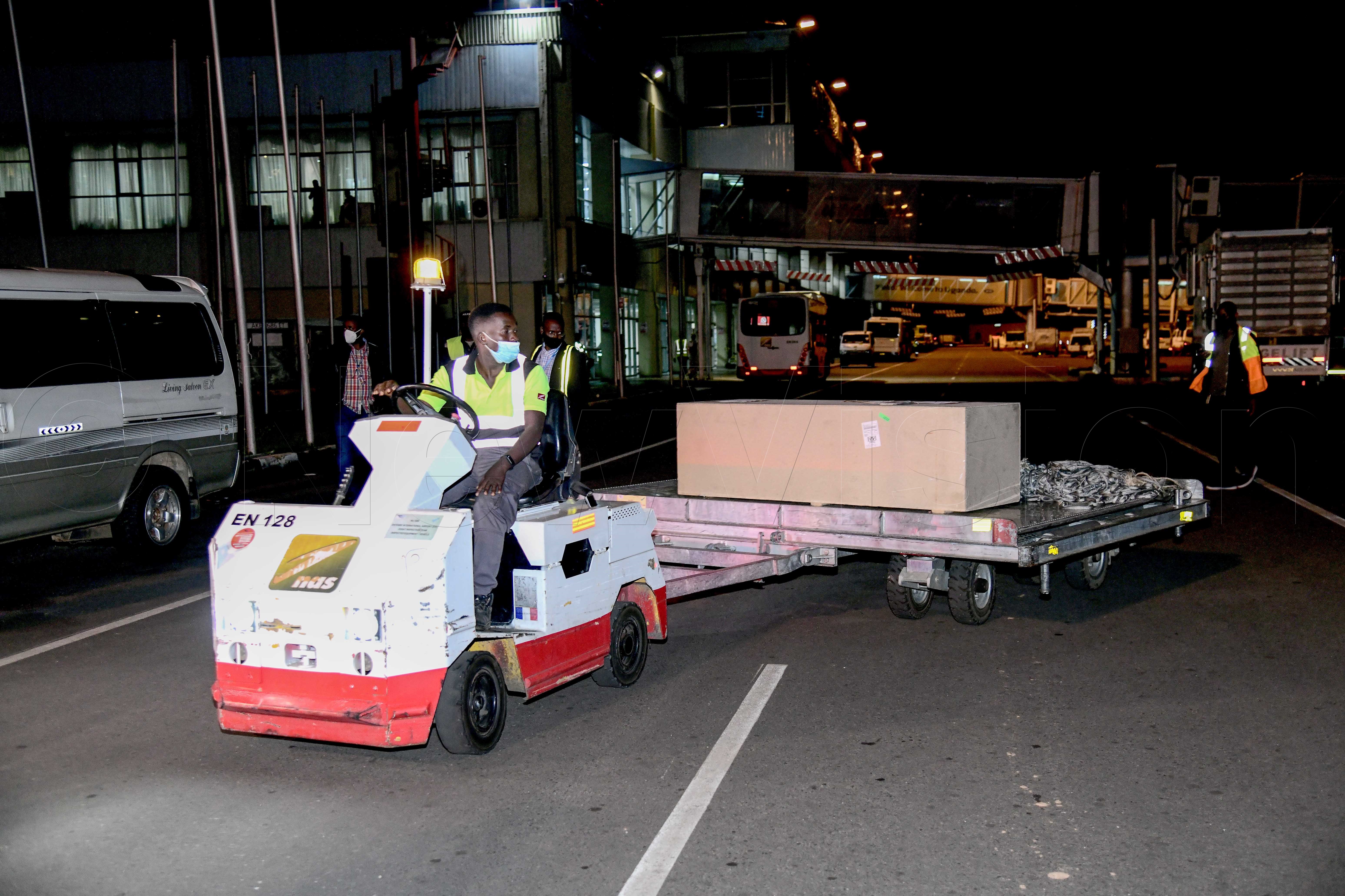 The body of Lwanga after being removed from the plane