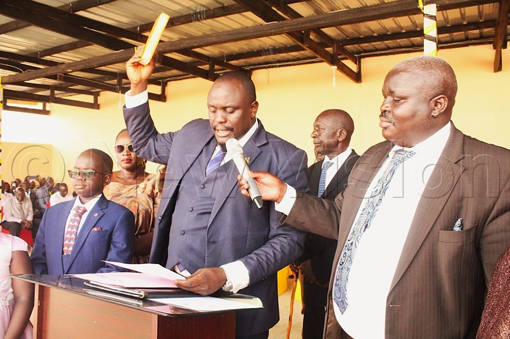 Andrew Okot, the Chairman LC5, swearing in. (Photo by Claude Omona)