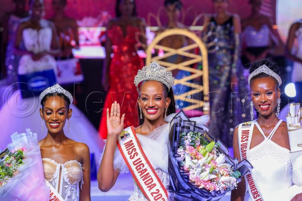 Elle Trivia Muhoza (centre), aged 22, from Bukomansimbi, is the new Miss Uganda 2025/26. (Credit: Moses Nsubuga)