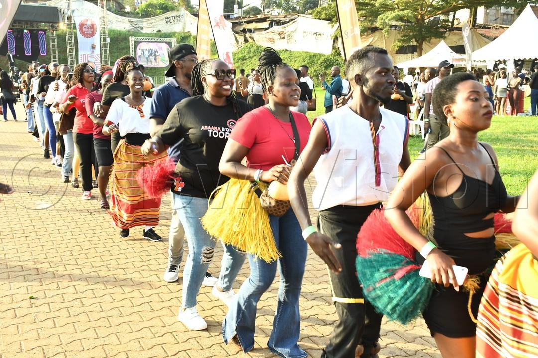 Nsiime cultural troupe entertaining at Kwegonza Avenue show.