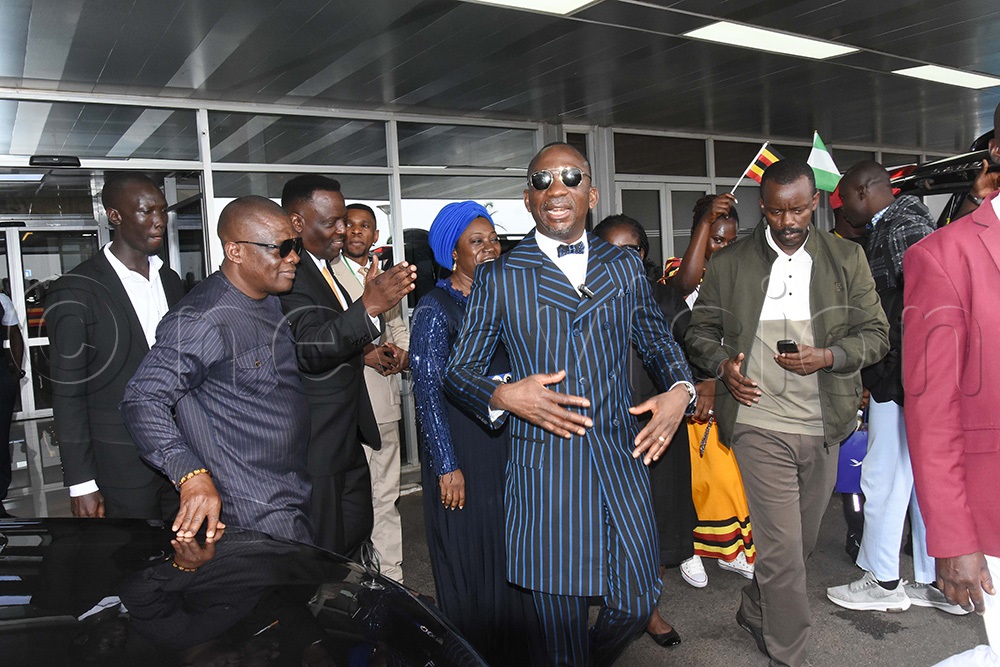 Dr Pastor Paul & Dr Mrs Becky Paul-Enenche centre from Nigeria arriving at Entebbe International Airport on Monday 8th September, 2025. (Photo by Ponsiano Nsimbi)