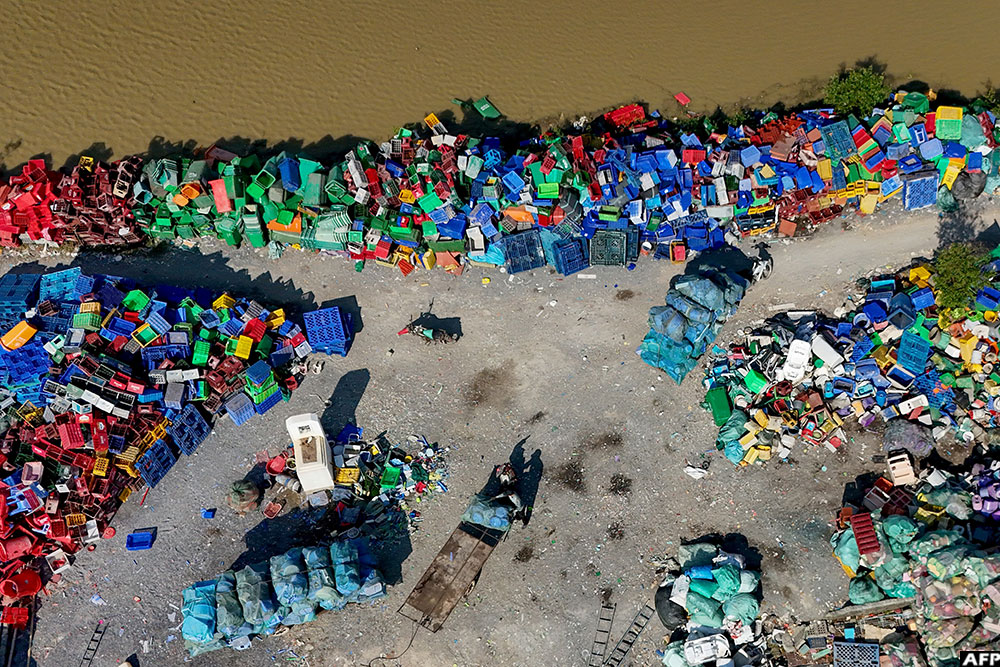 Plastic waste in a village on the outskirts of Hanoi