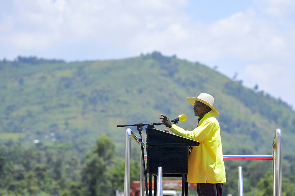 President Museveni addressing the campaign rally at Manafwa. (PPU)