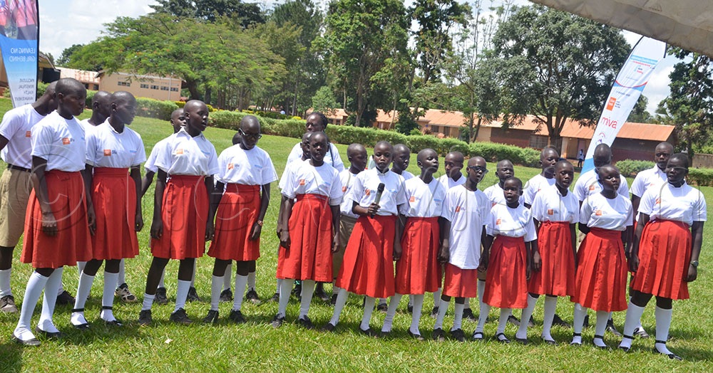 Pupils of Gulu Primary School singing during International Menstrual Hygiene Day celebrations in Gulu city. (Credit: Jackson Kitara)