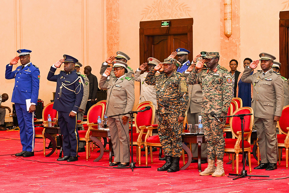 Army officers from the War College of Mali attending a lecture by President Museveni at State House, Entebbe, on Thursday. 
