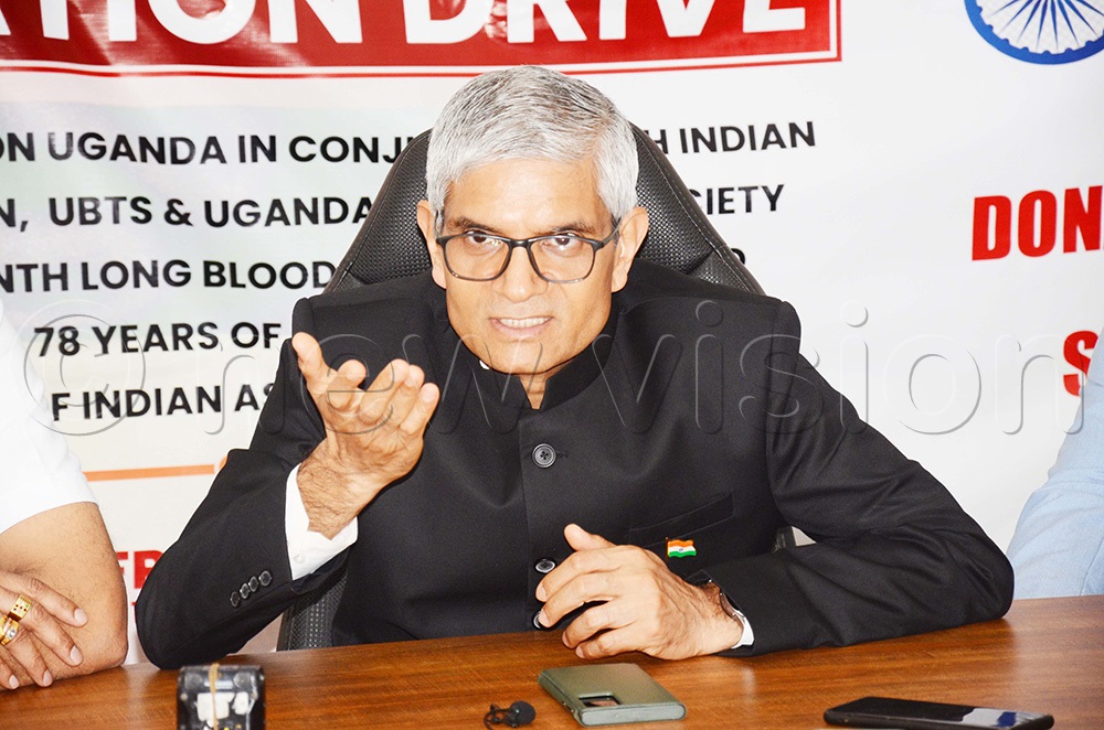 Upender Singh Rawat, the Indian High Commissioner to Uganda addressing the media. (Photo by Isaac Nuwagaba)