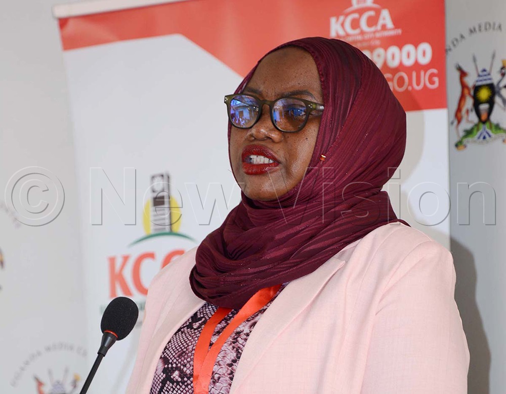 Hajjat Buzeki Sharifah, Executive Director Kampala Capital City Authority, addressing journalists during a press conference at Uganda Media Centre on August 4, 2025. (Photo by Mary Kansiime)