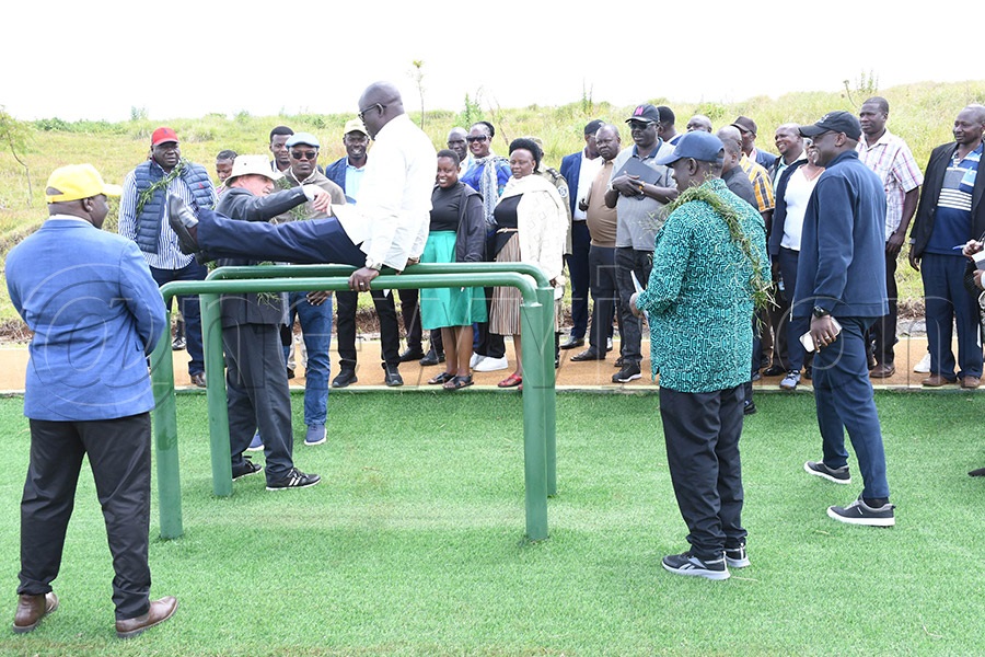 One of the MPs tries out one of the fitness stations alongside the running track at the Teryet High Altitude Training center in Kapchorwa. Photo by Michael Nsubuga