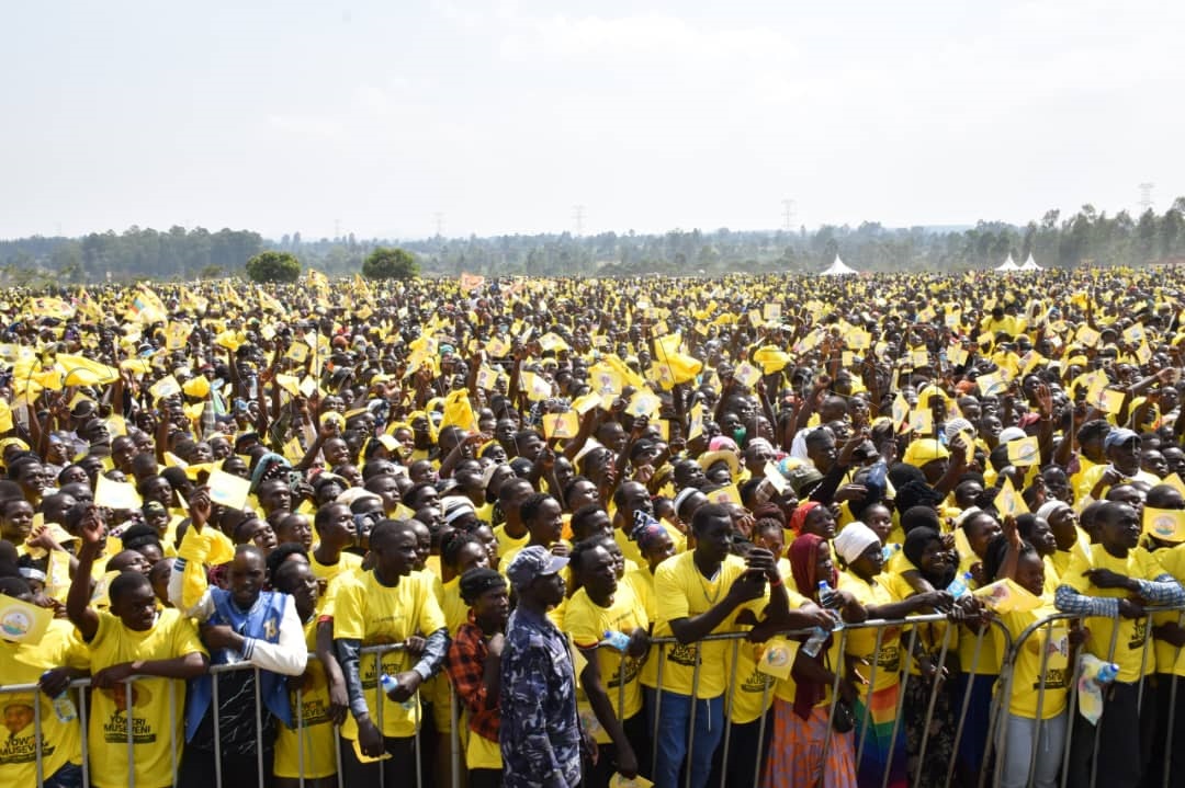 NRM supporters at the campaign rally listening to president Museveni. (Credit: Simon Peter Tumwine)