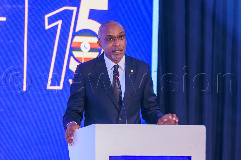 Peter Tumusiime, CWG Uganda’s country manager, speaking during the company’s 15th anniversary celebrations held at Kampala Serena Hotel on September 20, 2025. (Photo by John Musenze)