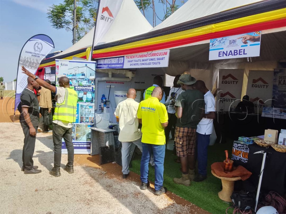 Exhibition stalls showcasing services and products at Mbale High School. (Photo by Titus Kakembo)