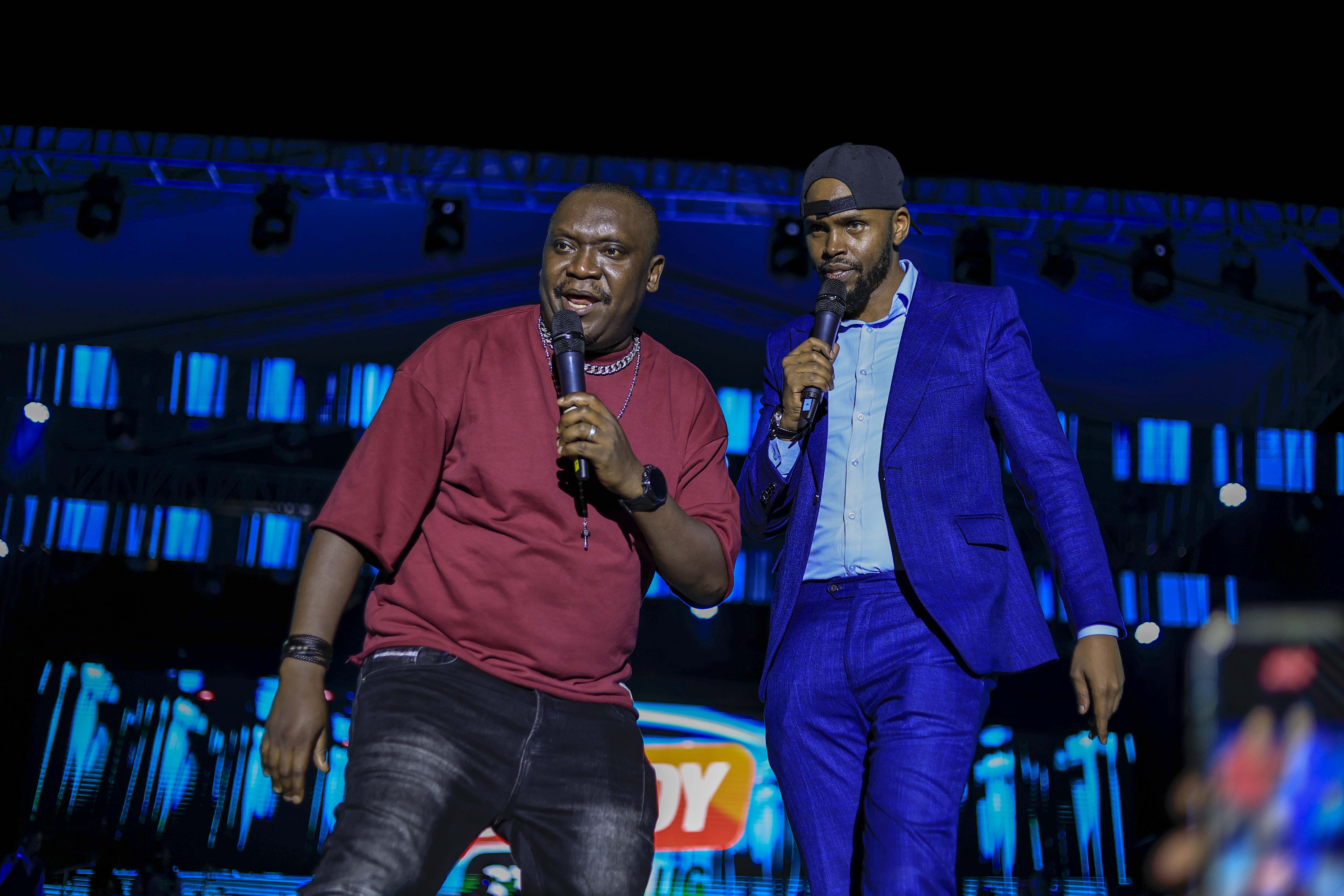 Salvado With Alex Muhangi During Comedy Store Ug Retro Tour At Lugogo Cricket Oval. Photo By Ignatius Kamya