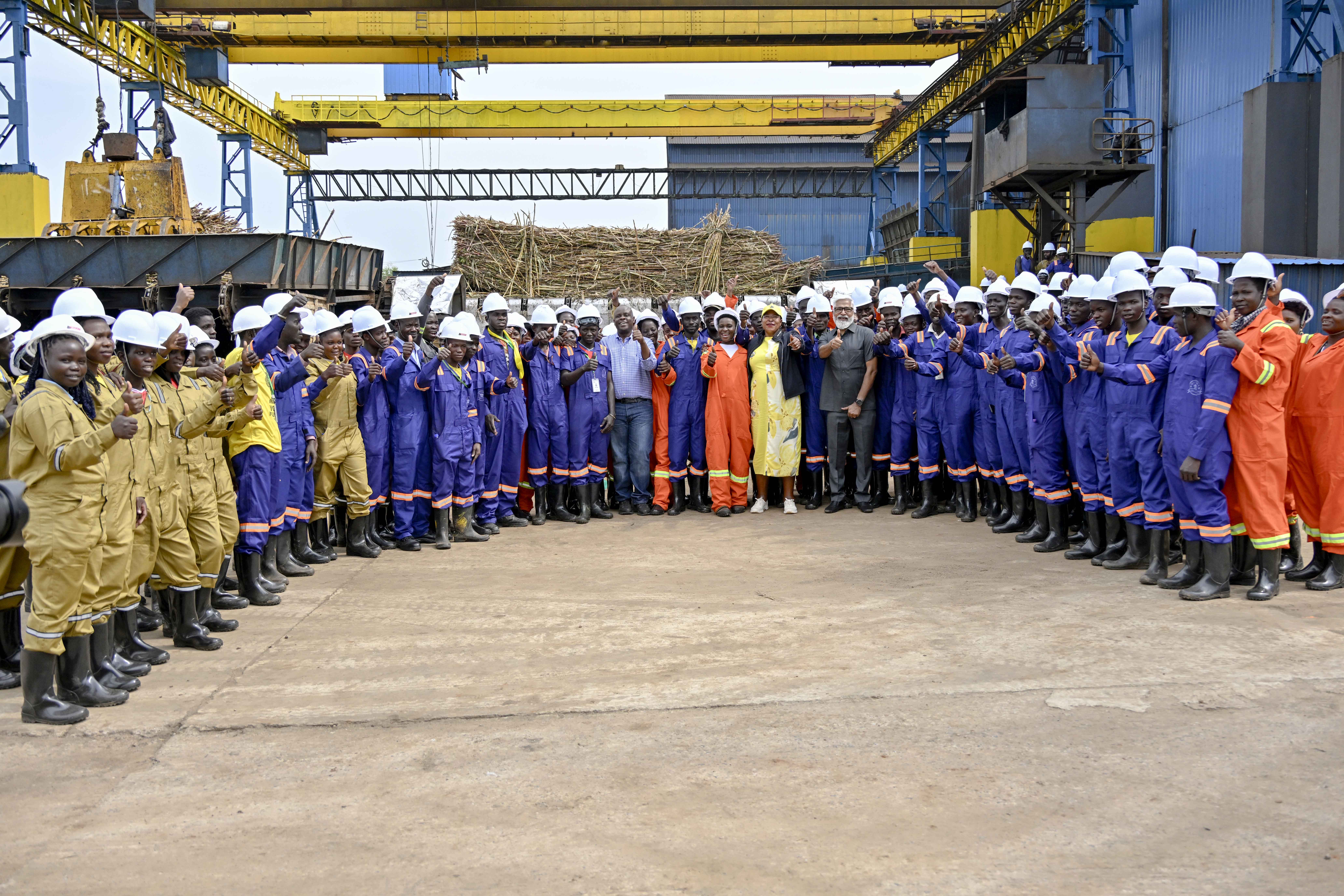The Speaker of Parliament Rt. Hon. Anita Annet Among with some of the staff at the official inauguration of Victoria Sugar Limited, Luwero Factory on December 30, 2025. 