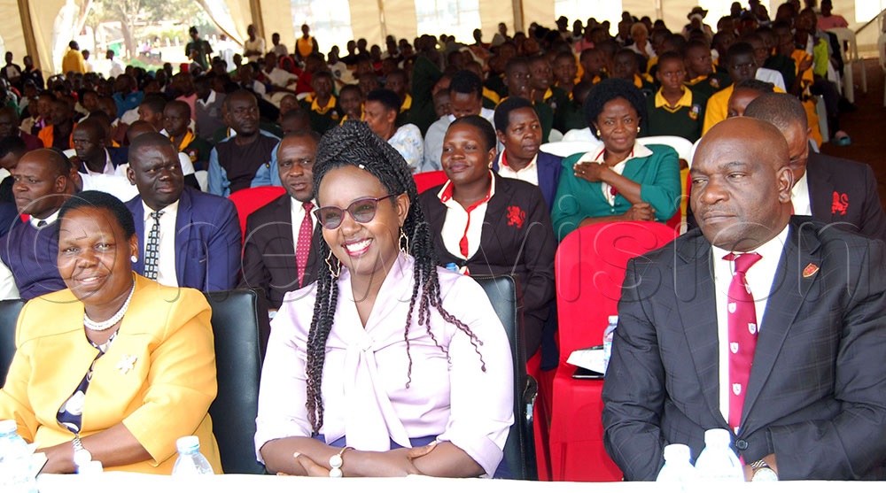Commissioner Juliet Muzoora (front-row, left), Senior Counsel Pheona Nabasa (second-left), Canon Dr. John Fred Kazibwe (right) and other guests enjoying the festival. (Photo by Mathias Mazinga)