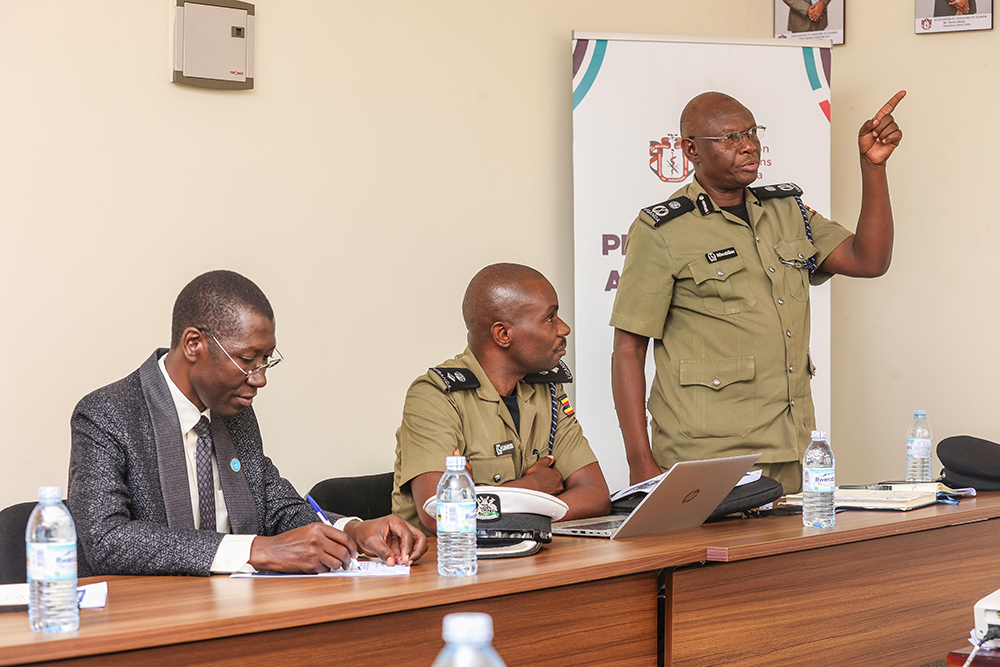 The Director of Traffic and Road Safety, Assistant Inspector General of Police, Lawrence Niwabiine, speaking during the engagement. (Courtesy photo)