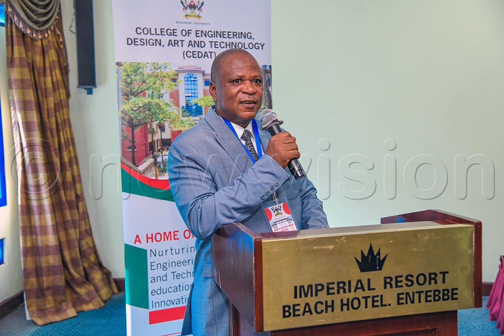 Prof. Moses Musinguzi urged Makerere University’s College of Engineering, Design, Art, and Technology. (Photo by John Odyek)
